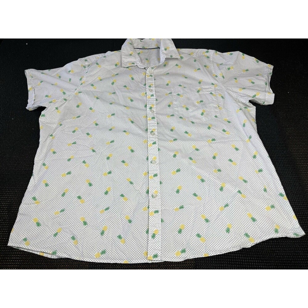 Denim & Flower Ricky Singh Shirt Mens Medium‎ White Polka Dot Pineapple Slim Fit